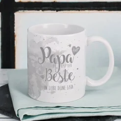 Tasse "Papa Du bist der Beste" mit Wunschtext in verschiedenen Farben