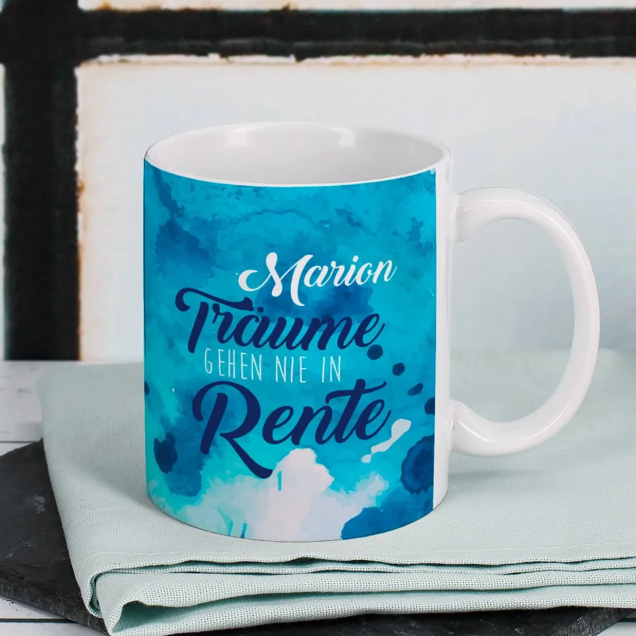 Tasse "Träume gehen nie in Rente" mit Name