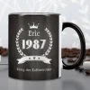 Tasse zum Geburtstag mit Name, Jahreszahl und Wunschtext
