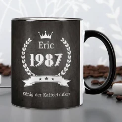 Tasse zum Geburtstag mit Name, Jahreszahl und Wunschtext