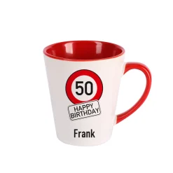 Tasse zum Geburtstag mit Verkehrszeichen, Wunschname & Alter