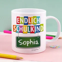 Tasse zum Schulanfang mit Name als Geschenk zur Einschulung