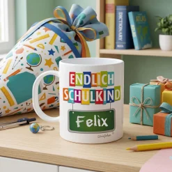 Tasse zum Schulanfang mit Name als Geschenk zur Einschulung