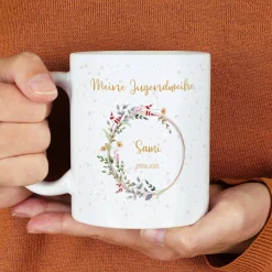 Tasse zur Jugendweihe mit Wildblumenmotiv im Watercolor Stil mit Name und Datum