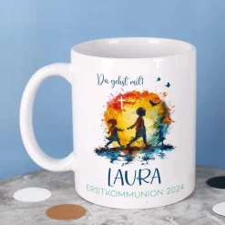 Tasse zur Kommunion 2026 - Du gehst mit - mit Name und Wunschtext