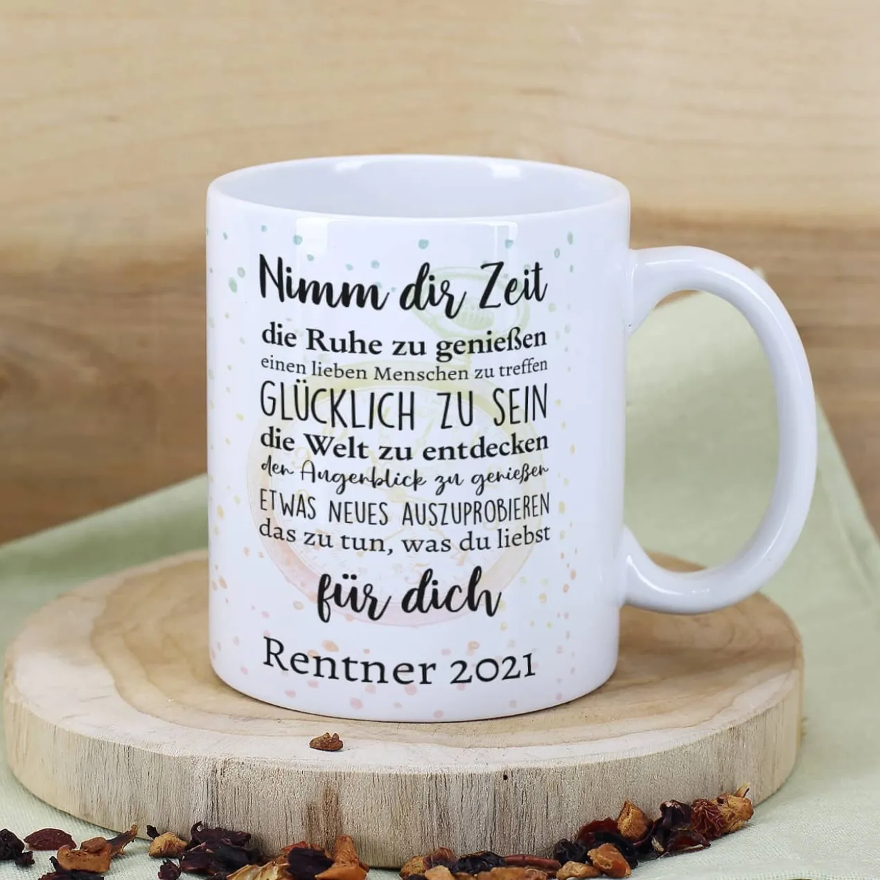 Tasse zur Rente - Nimm dir Zeit - mit Wunschtext
