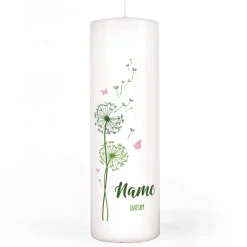 Taufkerze Pusteblume mit Name, Datum und Taufspruch