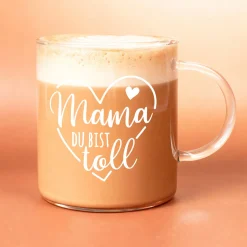 Teeglas für Mama 'Du bist toll' | Glas Tasse als Geschenk zum Muttertag | 400 ml