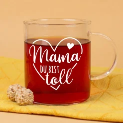 Teeglas für Mama 'Du bist toll' | Glas Tasse als Geschenk zum Muttertag | 400 ml