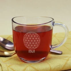 Teeglas - Lebensblume - mit Wunschtext graviert