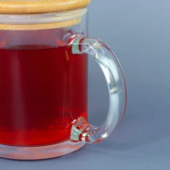 Teeglas mit Holz Deckel personalisiert mit Name | Glas Tasse 'Pause' als Geschenkidee