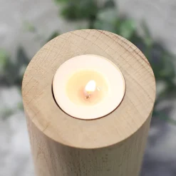 Teelicht aus Holz bedruckt mit drei Wunschtextzeilen