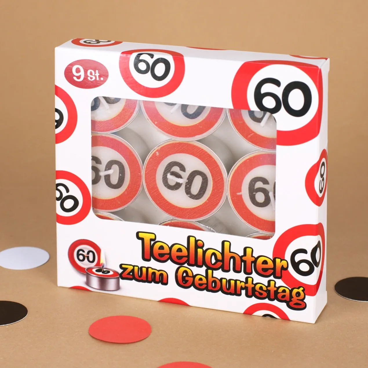 9 Teelichter - Verkehrsschild mit Alter