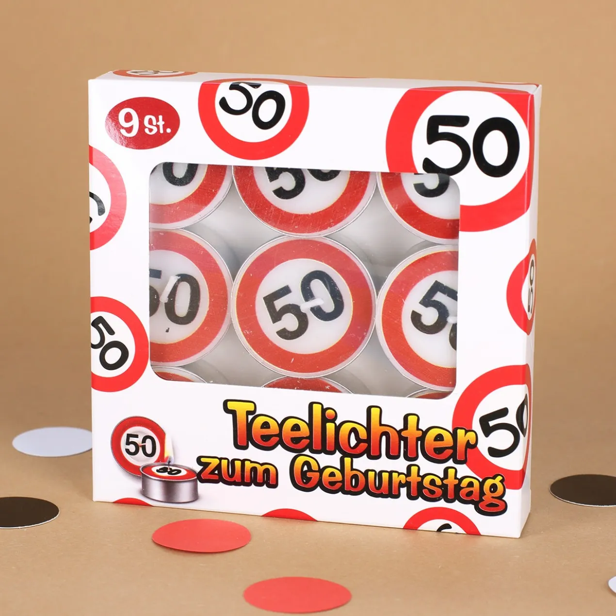 9 Teelichter - Verkehrsschild mit Alter