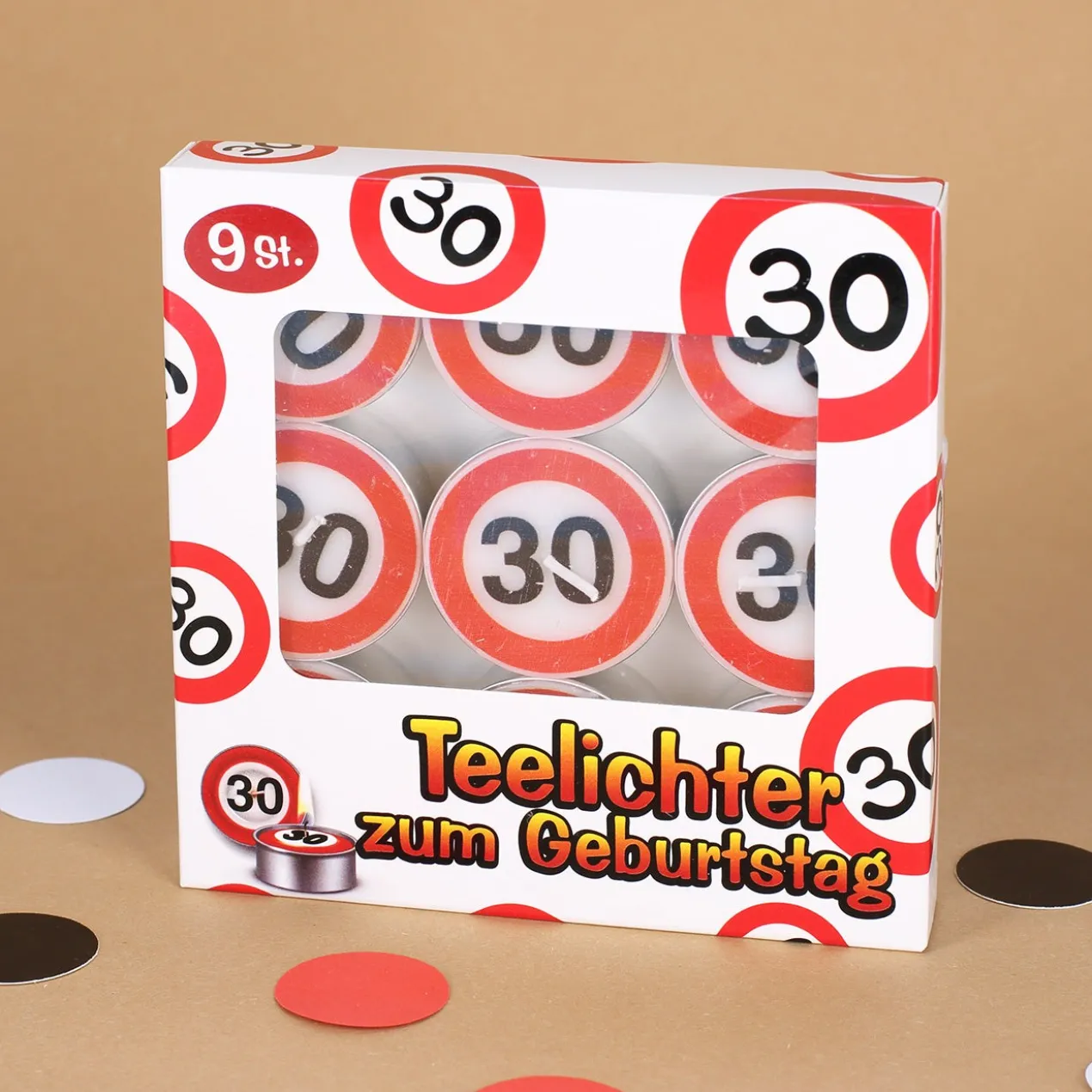 9 Teelichter - Verkehrsschild mit Alter
