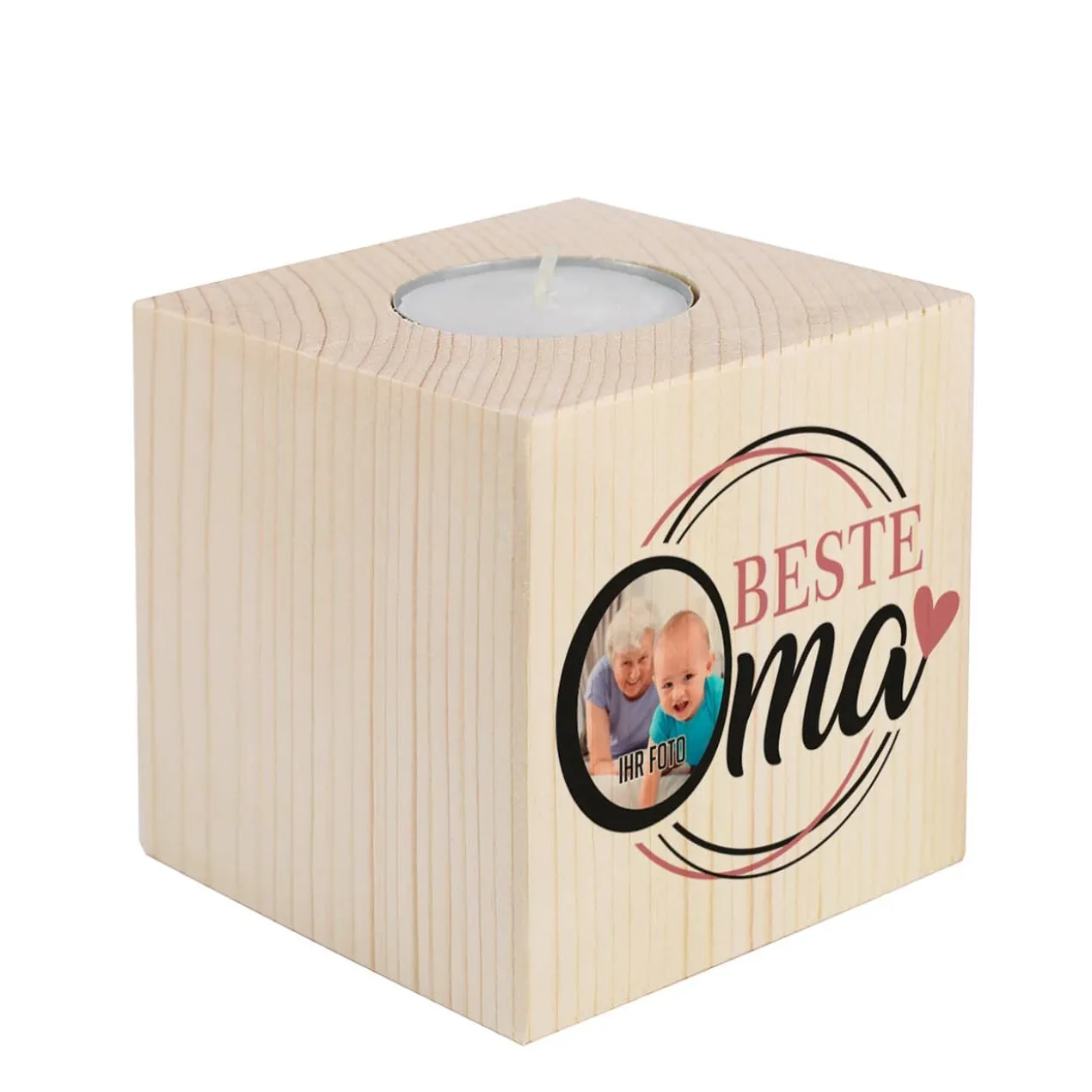 Teelichthalter aus Holz für die beste Oma mit Foto