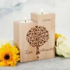 Teelichthalter aus Holz mit Herzbaum, Namen und Datum, 2er Set