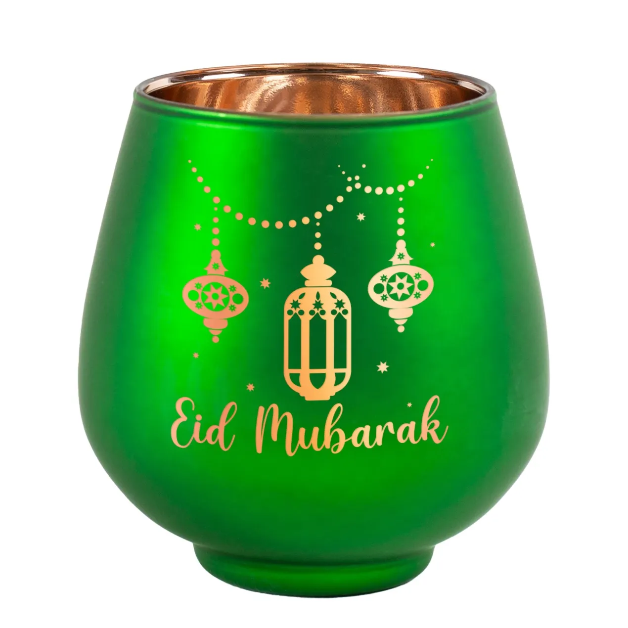 Teelichthalter zu Ramadan mit Gravur 'Eid Mubarak' | Windlicht aus Glas | Rot oder Grün