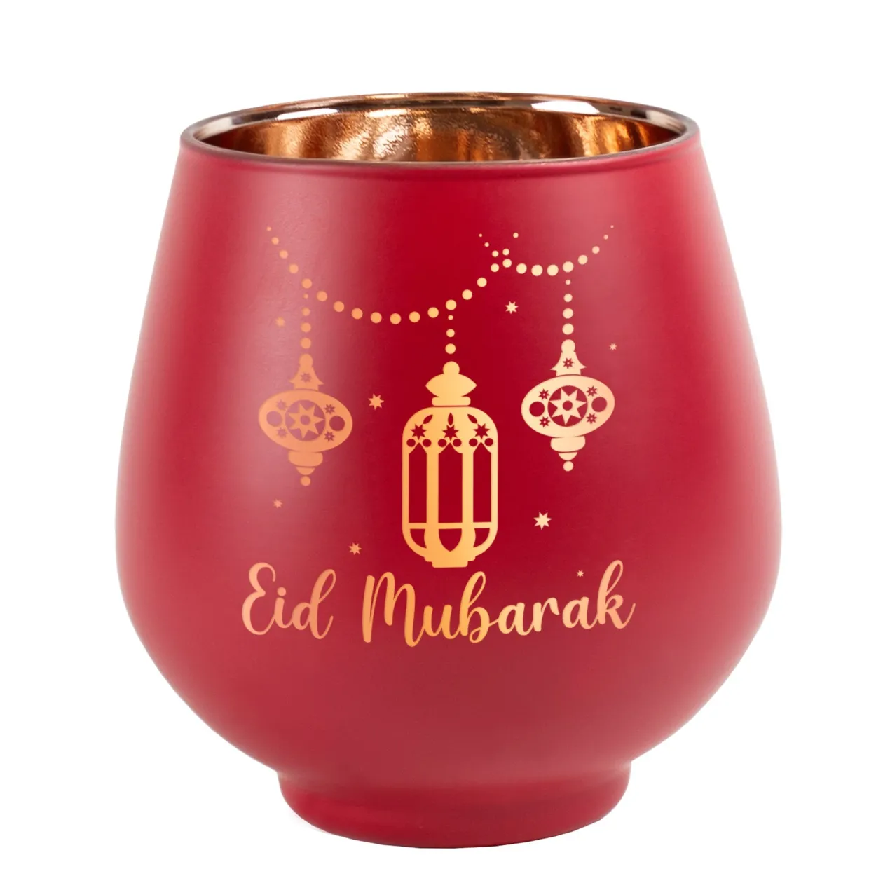 Teelichthalter zu Ramadan mit Gravur 'Eid Mubarak' | Windlicht aus Glas | Rot oder Grün