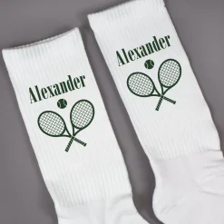 Tennissocken personalisiert mit Name | Weiße Socken mit Tennis Motiv als Geschenkidee