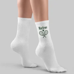 Tennissocken personalisiert mit Name | Weiße Socken mit Tennis Motiv als Geschenkidee
