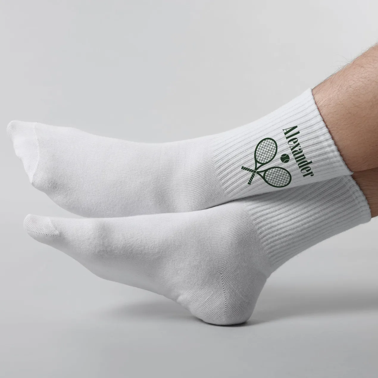 Tennissocken personalisiert mit Name | Weiße Socken mit Tennis Motiv als Geschenkidee