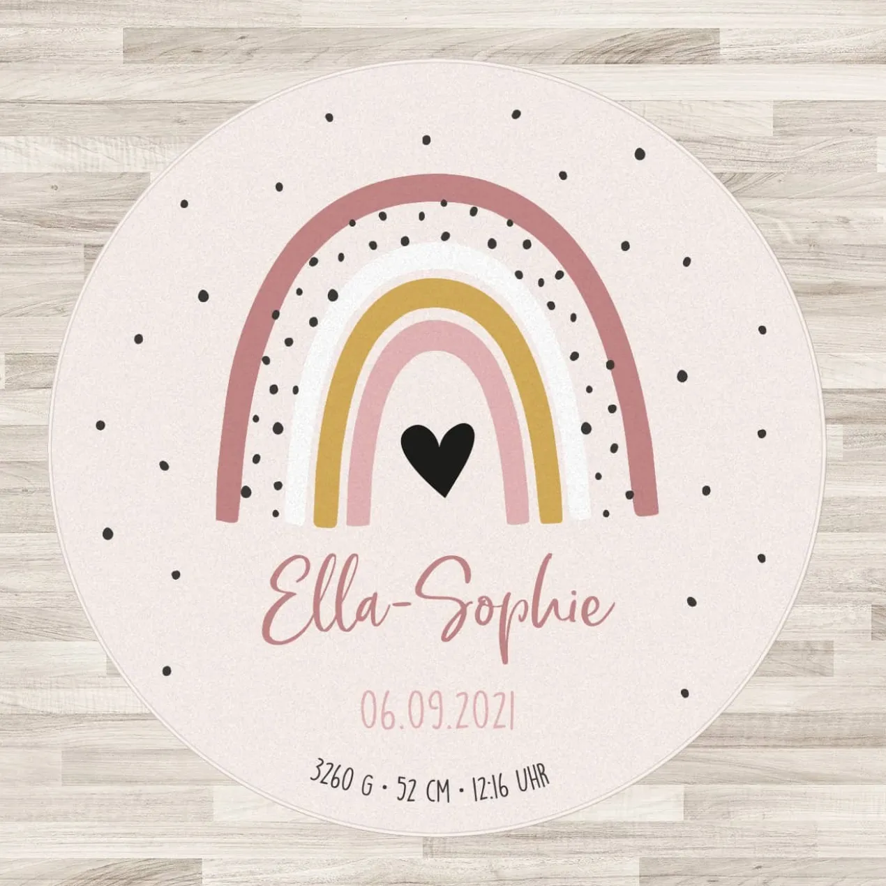 Teppich mit Regenbogenmotiv in Rosa oder Blau mit Personalisierung