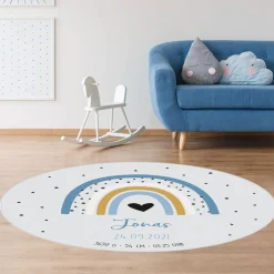 Teppich mit Regenbogenmotiv in Rosa oder Blau mit Personalisierung