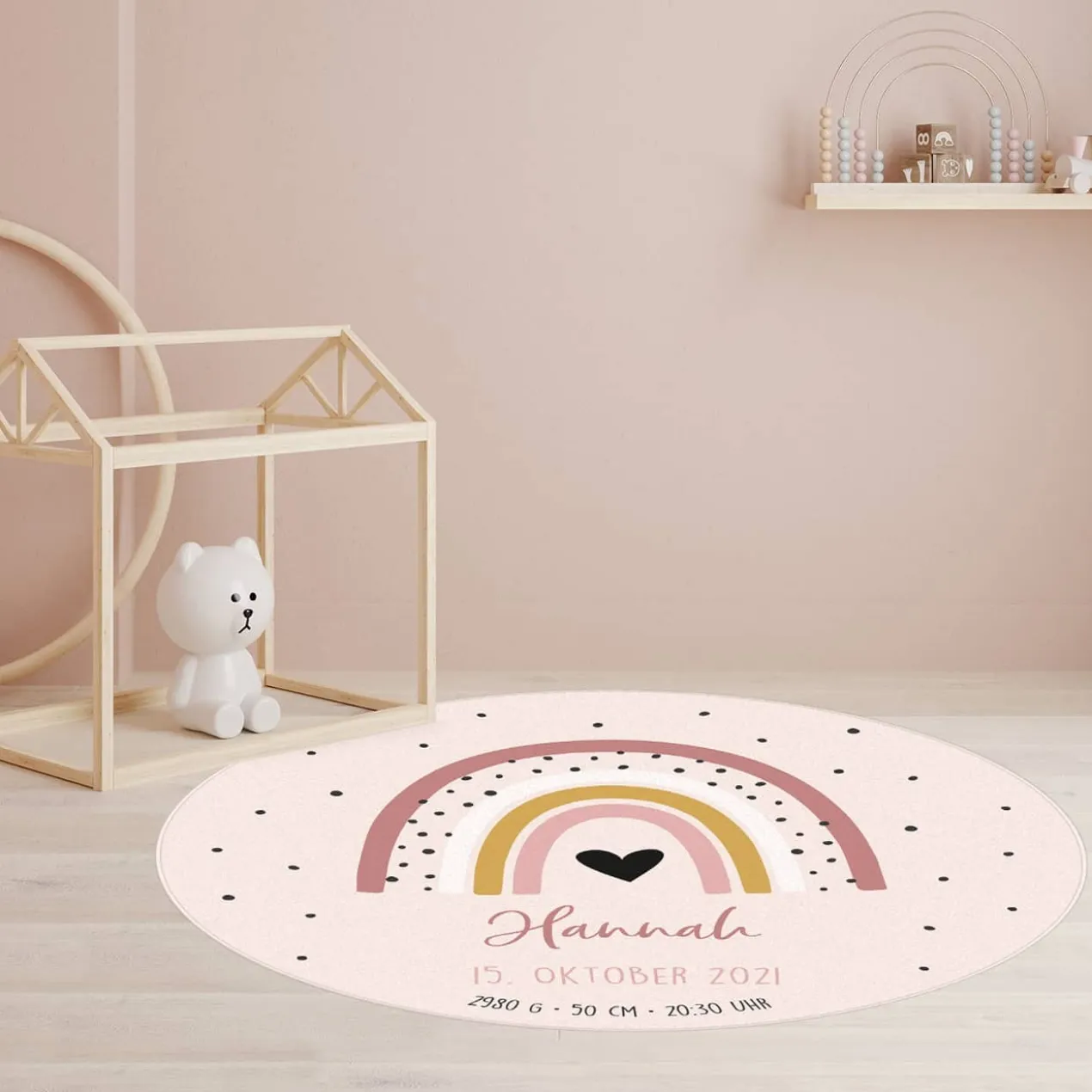 Teppich mit Regenbogenmotiv in Rosa oder Blau mit Personalisierung
