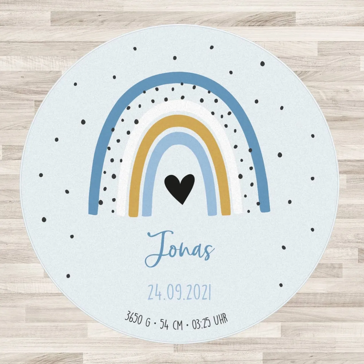 Teppich mit Regenbogenmotiv in Rosa oder Blau mit Personalisierung