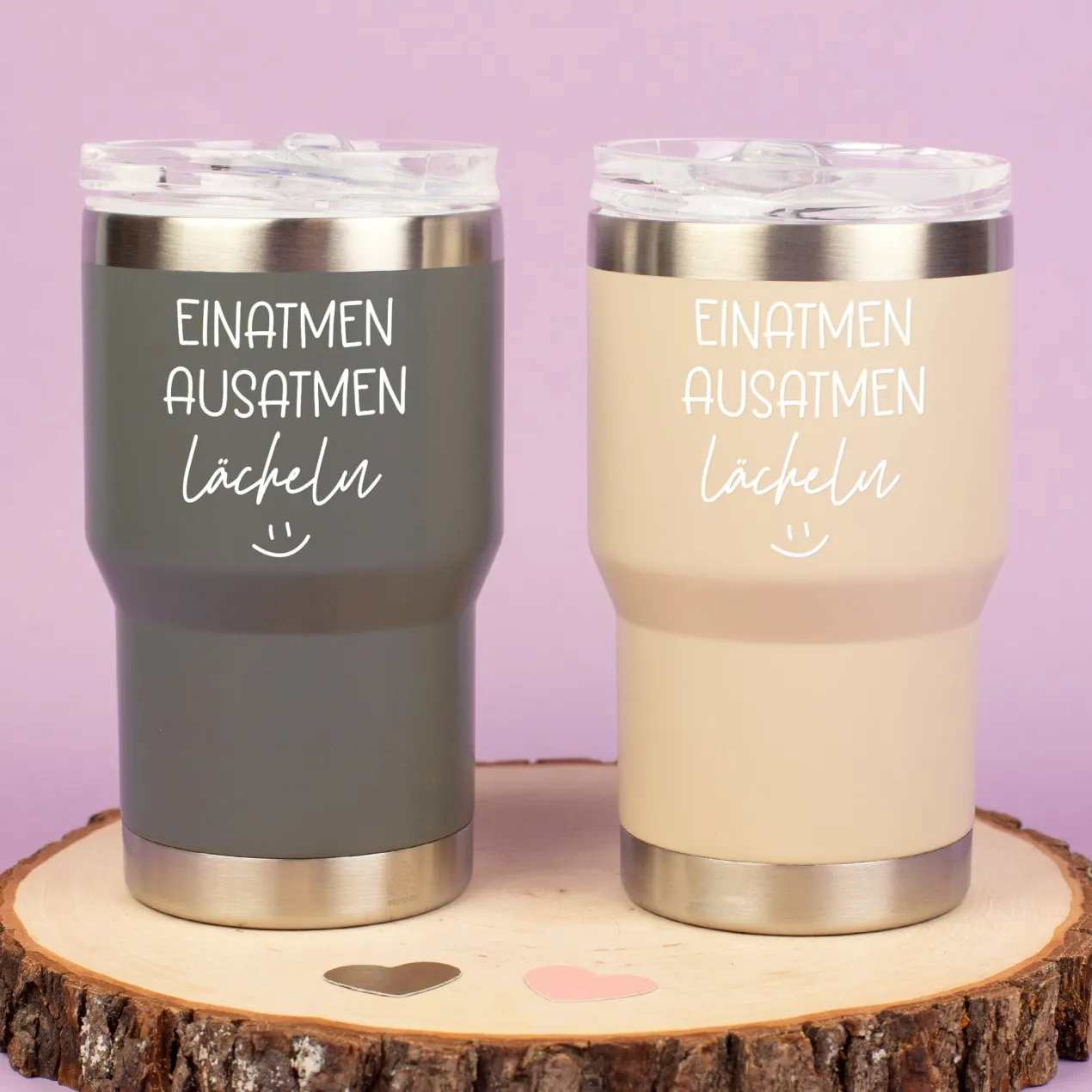 Thermobecher mit Spruch - Einatmen Ausatmen Lächeln | Coffee to Go & Reise Becher als Geschenk