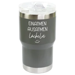 Thermobecher mit Spruch - Einatmen Ausatmen Lächeln | Coffee to Go & Reise Becher als Geschenk