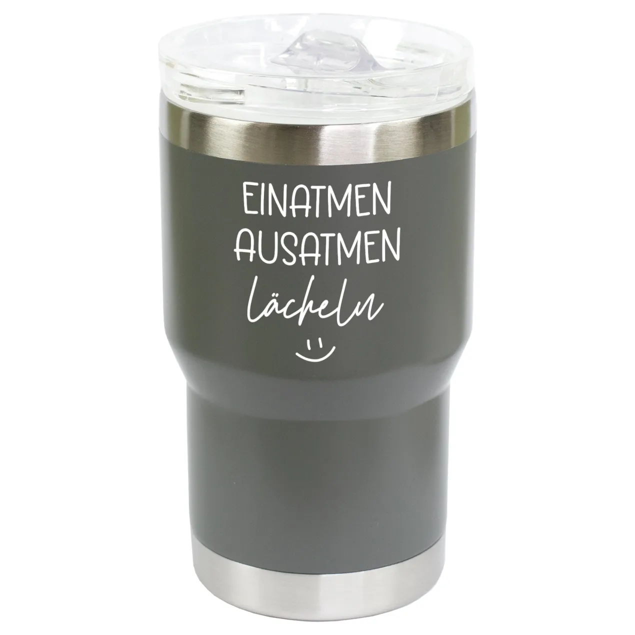 Thermobecher mit Spruch - Einatmen Ausatmen Lächeln | Coffee to Go & Reise Becher als Geschenk