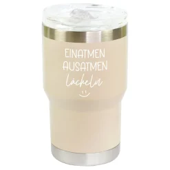 Thermobecher mit Spruch - Einatmen Ausatmen Lächeln | Coffee to Go & Reise Becher als Geschenk