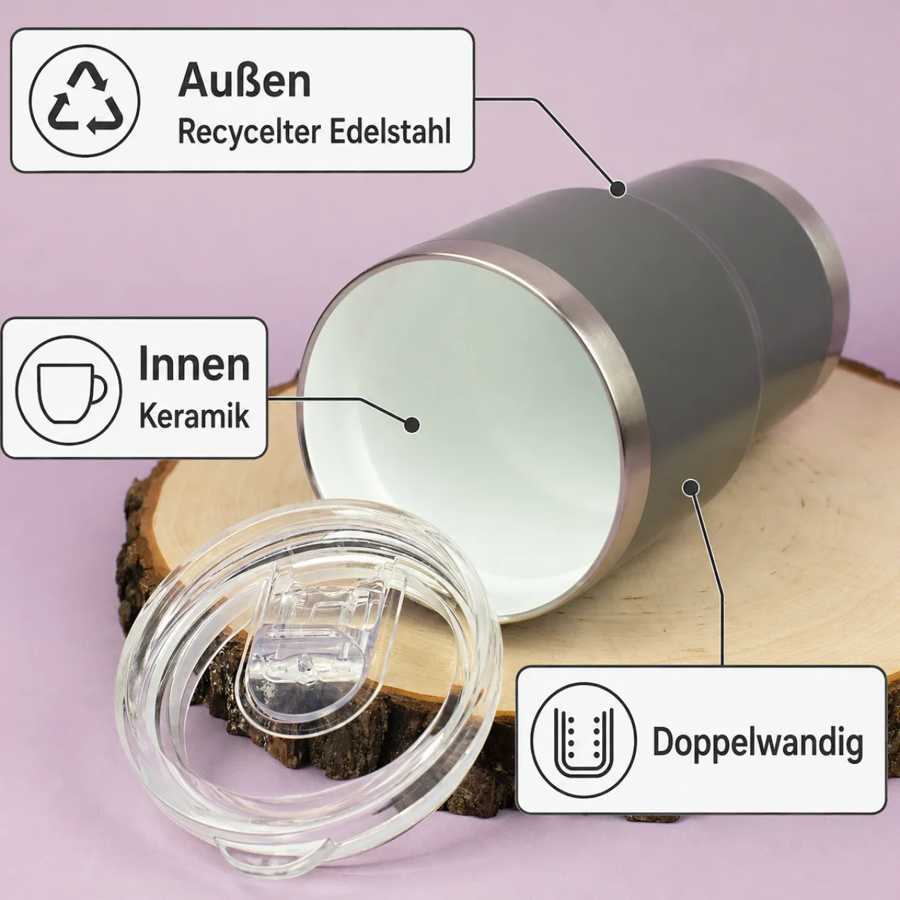 Thermobecher mit Spruch - Einatmen Ausatmen Lächeln | Coffee to Go & Reise Becher als Geschenk