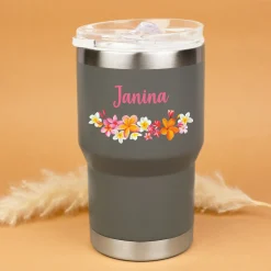 Thermobecher personalisiert mit Name und Blumen Motiv | Coffee to Go Becher als Geschenk für Frauen