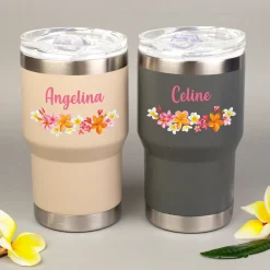Thermobecher personalisiert mit Name und Blumen Motiv | Coffee to Go Becher als Geschenk für Frauen