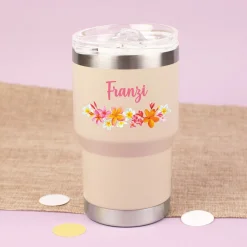 Thermobecher personalisiert mit Name und Blumen Motiv | Coffee to Go Becher als Geschenk für Frauen