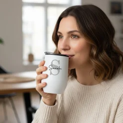 Thermobecher personalisiert mit Initiale & Name in schwarz oder weiß | Coffee to go Becher als Geschenk