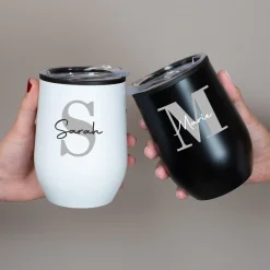 Thermobecher personalisiert mit Initiale & Name in schwarz oder weiß | Coffee to go Becher als Geschenk