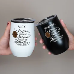Thermobecher personalisiert mit Name und Spruch | Schwarz oder weiß | Coffee to go Becher als Geschenk