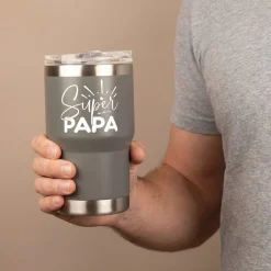 Thermobecher Super Papa aus Edelstahl & Keramik | Coffee to Go Geschenk zum Vatertag & Geburtstag
