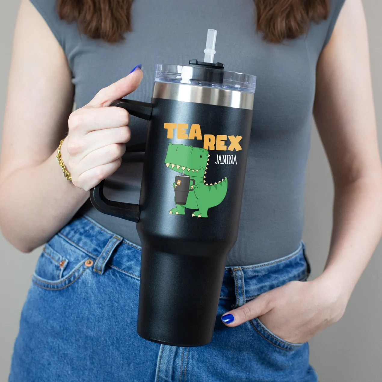 Thermobecher XXL personalisiert mit Name | Tea Rex & Coffee Saurus | 1,2 Liter Cup