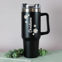 Thermobecher XXL personalisiert mit Name | Blumen Motiv | Thermo Cup 1,2 Liter