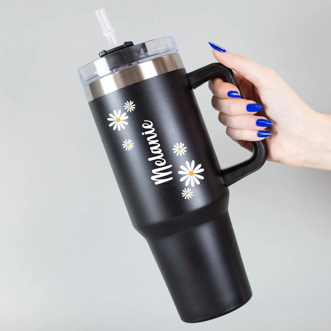 Thermobecher XXL personalisiert mit Name | Blumen Motiv | Thermo Cup 1,2 Liter