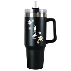 Thermobecher XXL personalisiert mit Name | Blumen Motiv | Thermo Cup 1,2 Liter