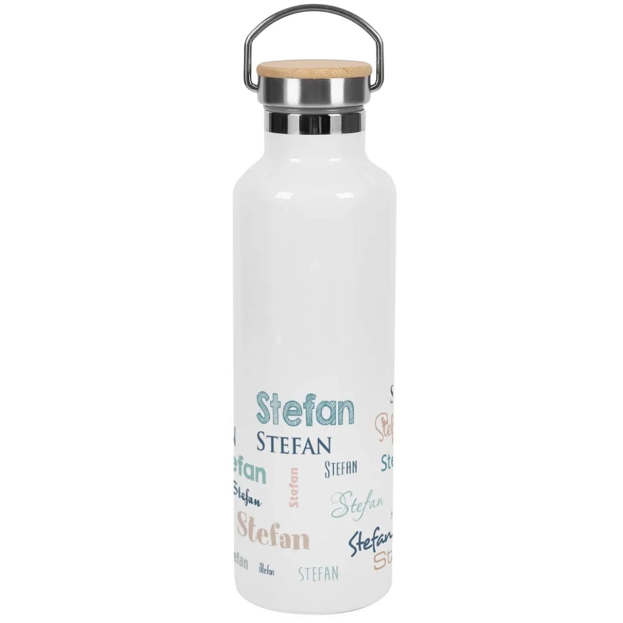 Thermosflasche mit Ihrem Wunschnamen in verschiedenen Schriftarten
