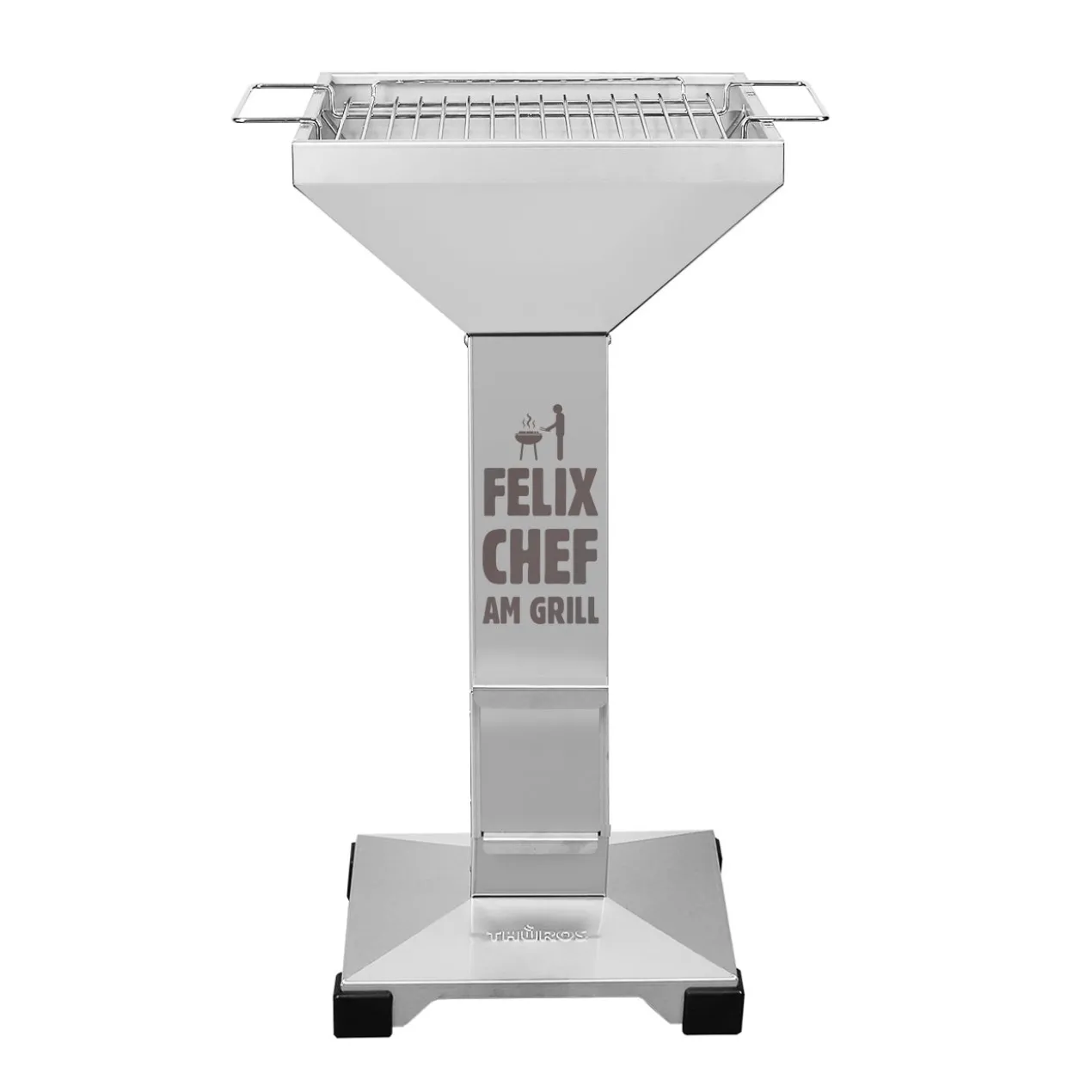 Thüros T2 Edelstahl Säulengrill für Holzkohle mit persönlicher Gravur | Hochwertiger Grill als Geschenk