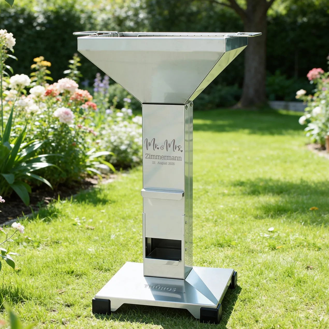 Thüros T2 Kaminzuggrill aus Edelstahl als persönliches Geschenk zur Hochzeit | Hochwertiger Grill