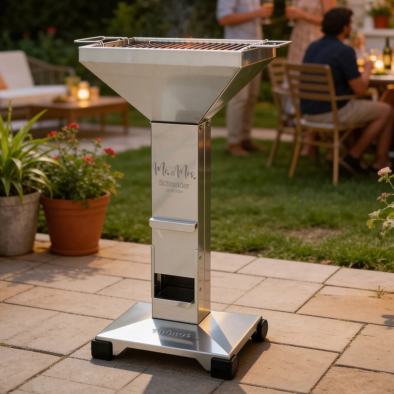 Thüros T2 Kaminzuggrill aus Edelstahl als persönliches Geschenk zur Hochzeit | Hochwertiger Grill